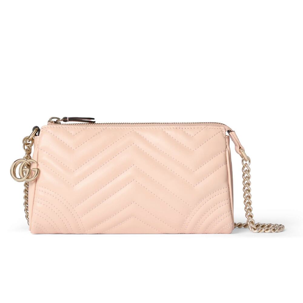 Gucci GG Marmont Matelassé Chain Small Shoulder Bag Pale Pink Leather 847589 New